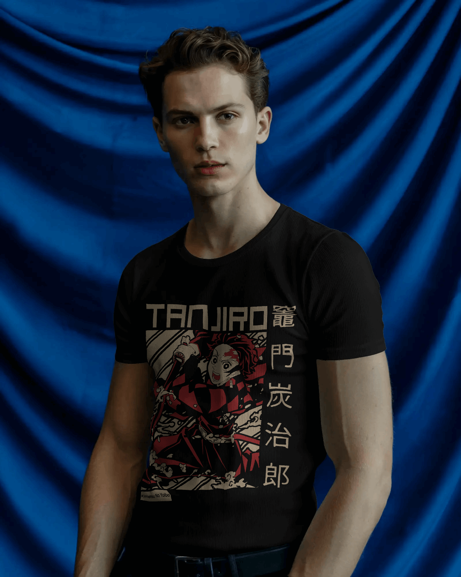 Tanjiro Kanji Panel Graphic T‑Shirt (Black)