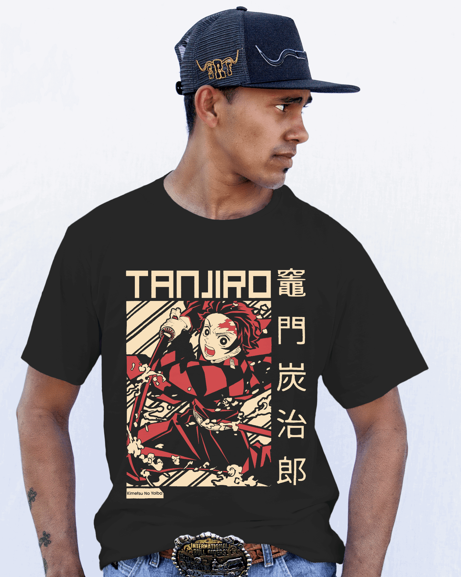 Tanjiro Kanji Panel Graphic T‑Shirt (Black)