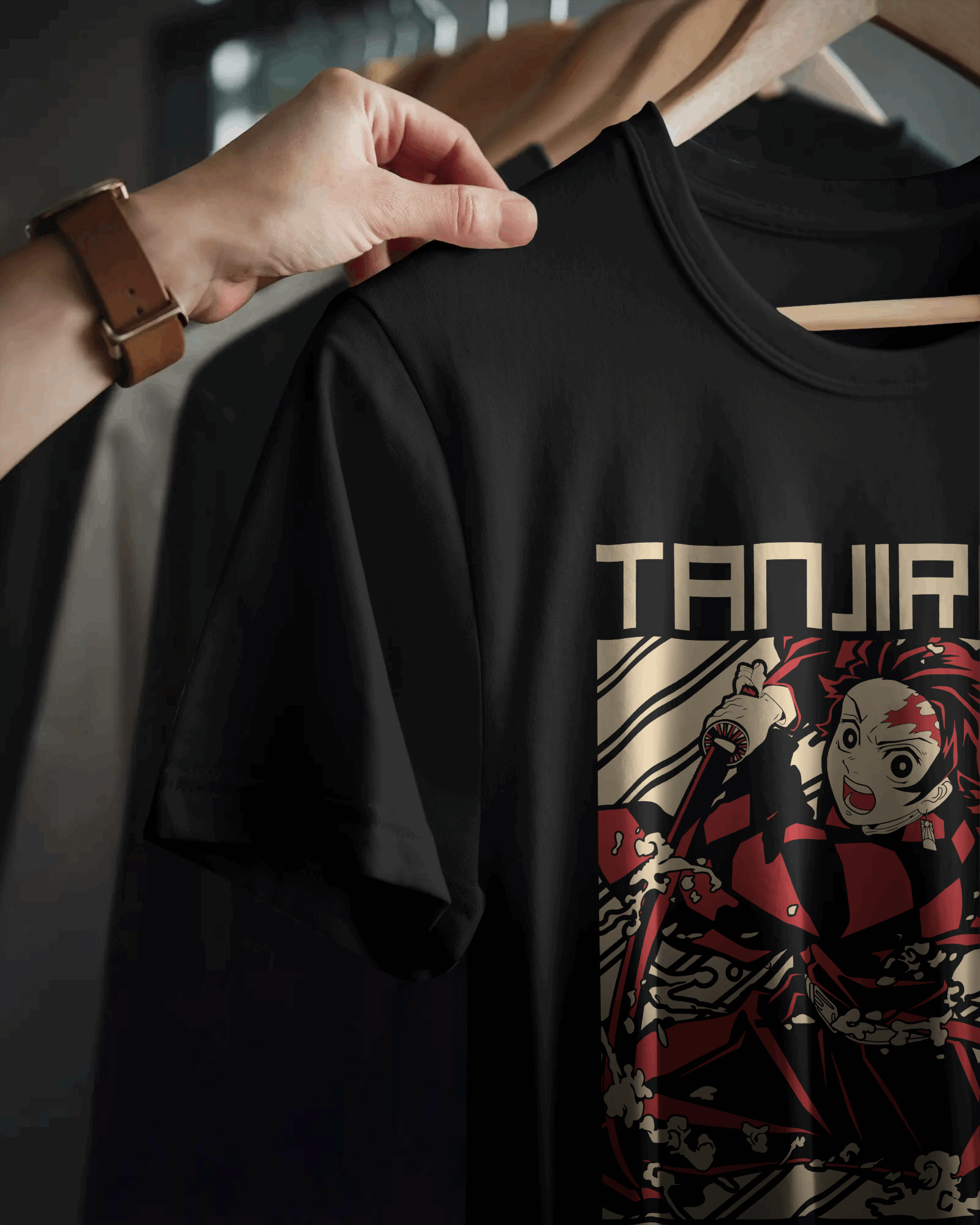 Tanjiro Kanji Panel Graphic T‑Shirt (Black)