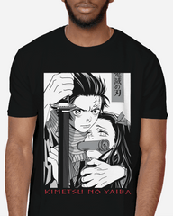 Tanjiro & Nezuko Guardian Blade Manga Panel T‑Shirt (Black)