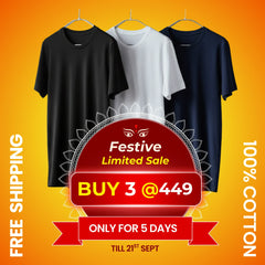 Premium Cotton Round Neck T-Shirt (Pack of 3) | 100% Cotton Round-Neck Tshirt | Plain Premium Tshirt | Festive Limited Sale