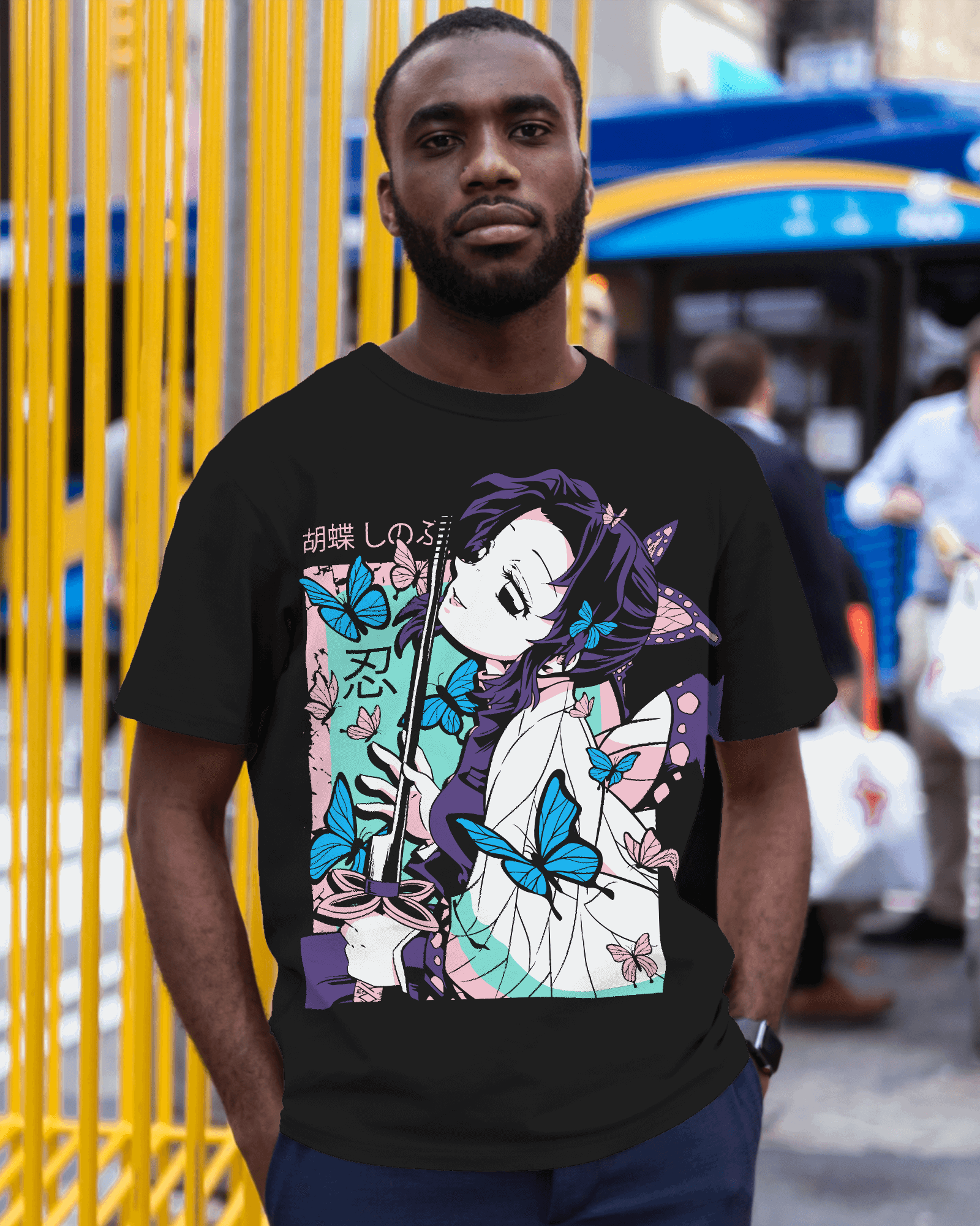 Shinobu Kocho Butterfly Bloom Graphic T‑Shirt (Black)