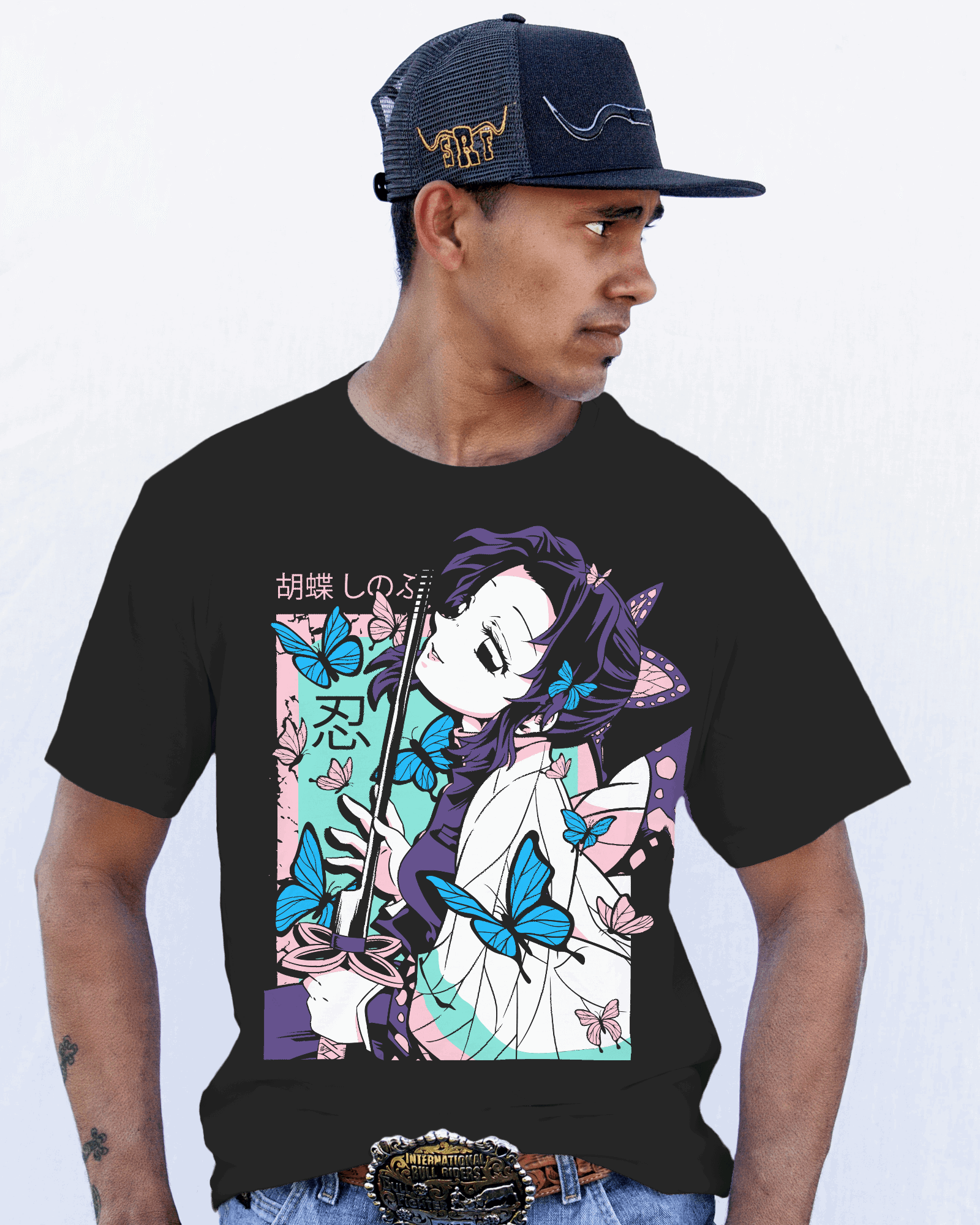 Shinobu Kocho Butterfly Bloom Graphic T‑Shirt (Black)