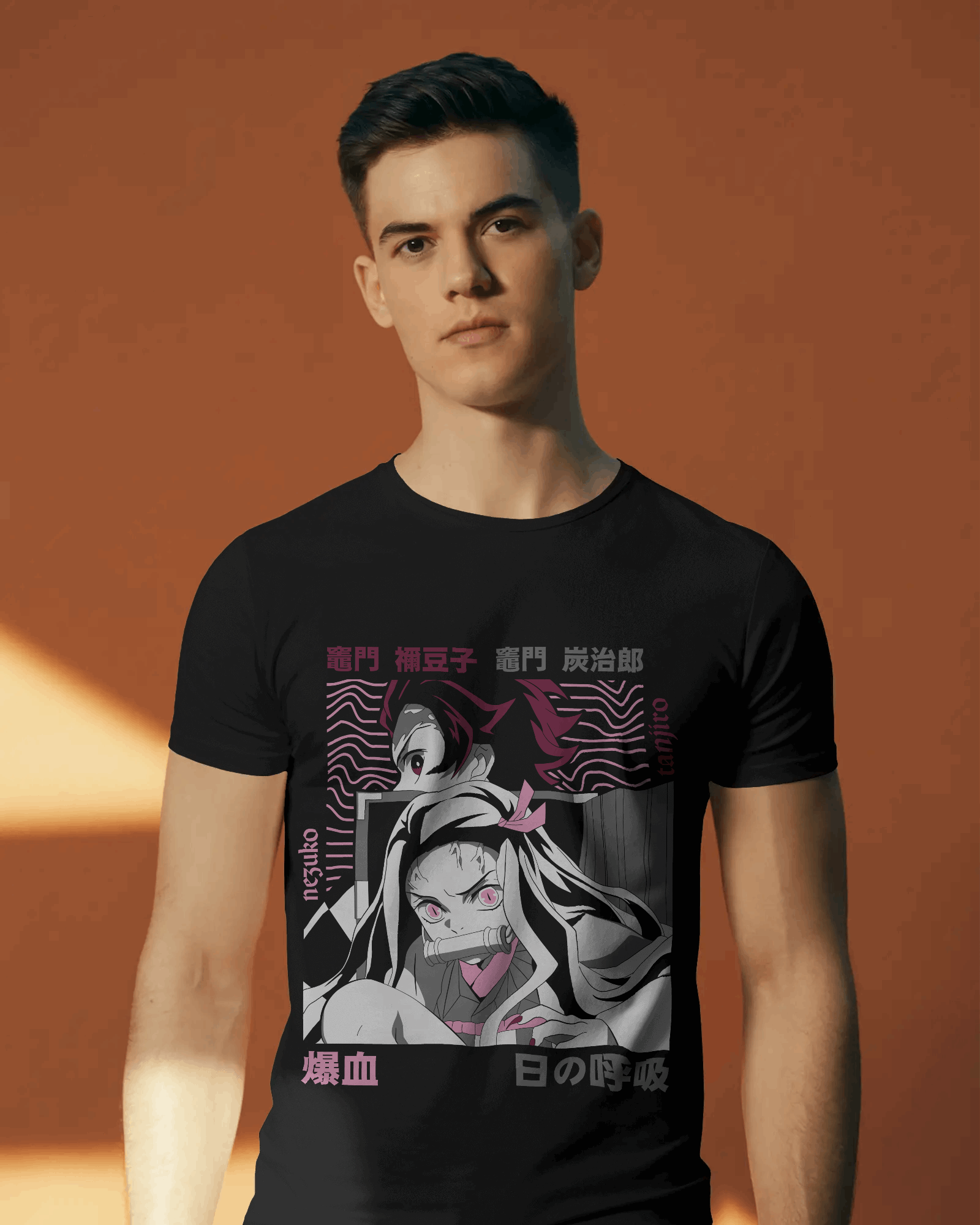 Nezuko Kamado Neon Wave Panel Graphic T‑Shirt (Black)