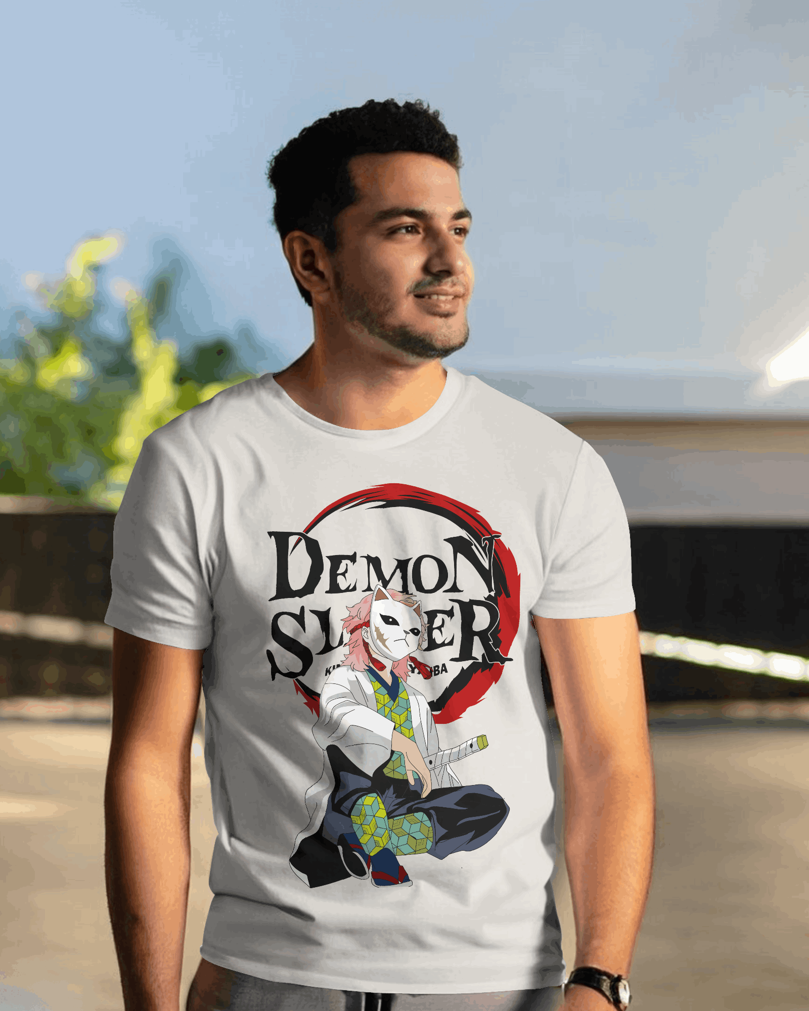 Demon Slayer Masked Swordsman Graphic T-Shirt (White)