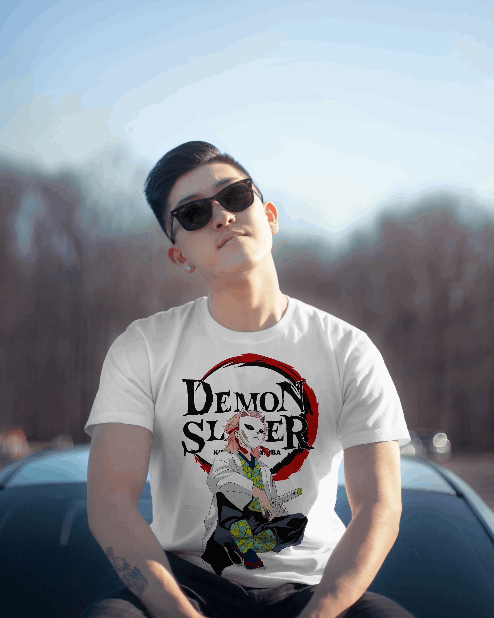 Demon Slayer Masked Swordsman Graphic T-Shirt (White)