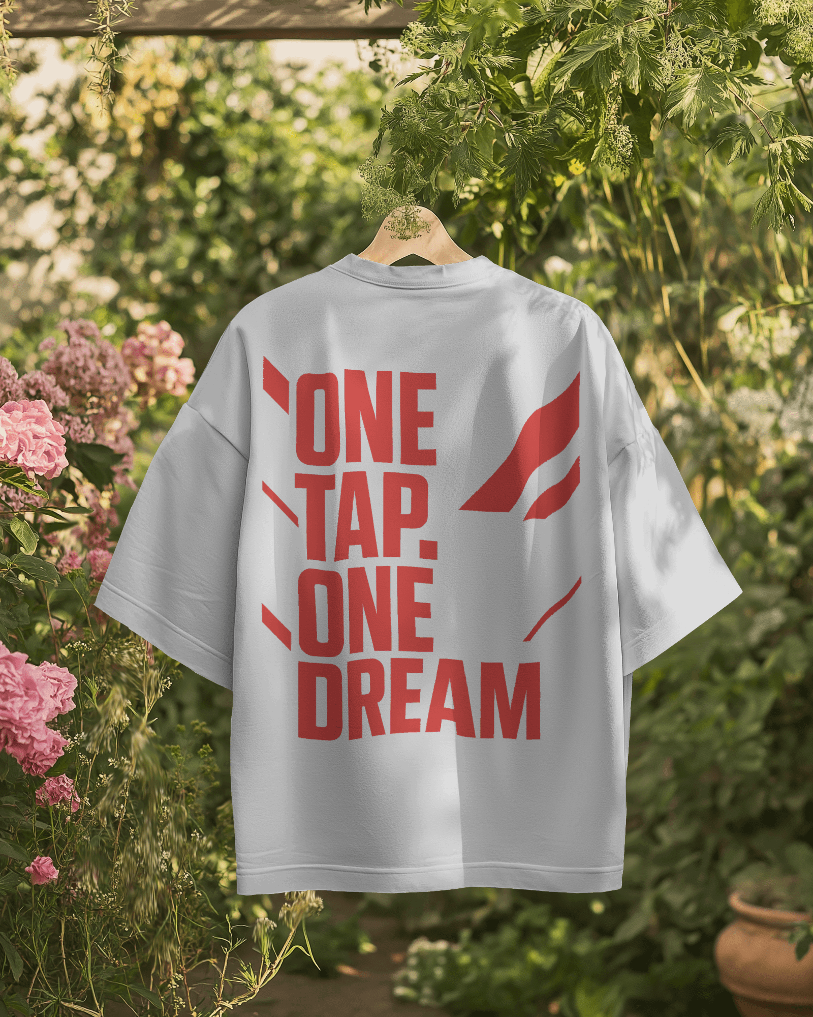 One Tap One Dream White Oversized T-shirt