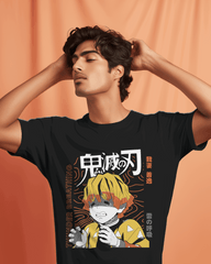 Demon Slayer Zenitsu Thunder Breathing Graphic T-Shirt – Black