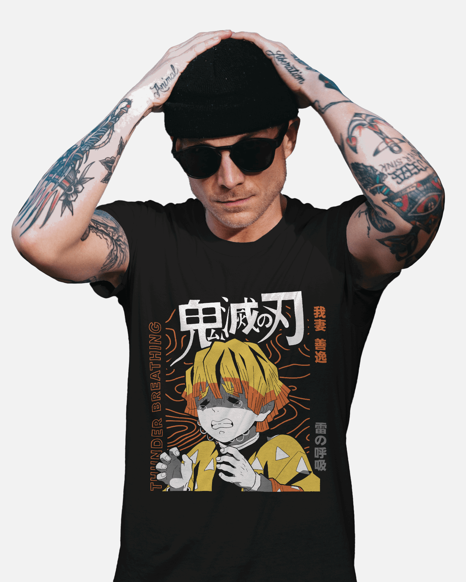 Demon Slayer Zenitsu Thunder Breathing Graphic T-Shirt – Black