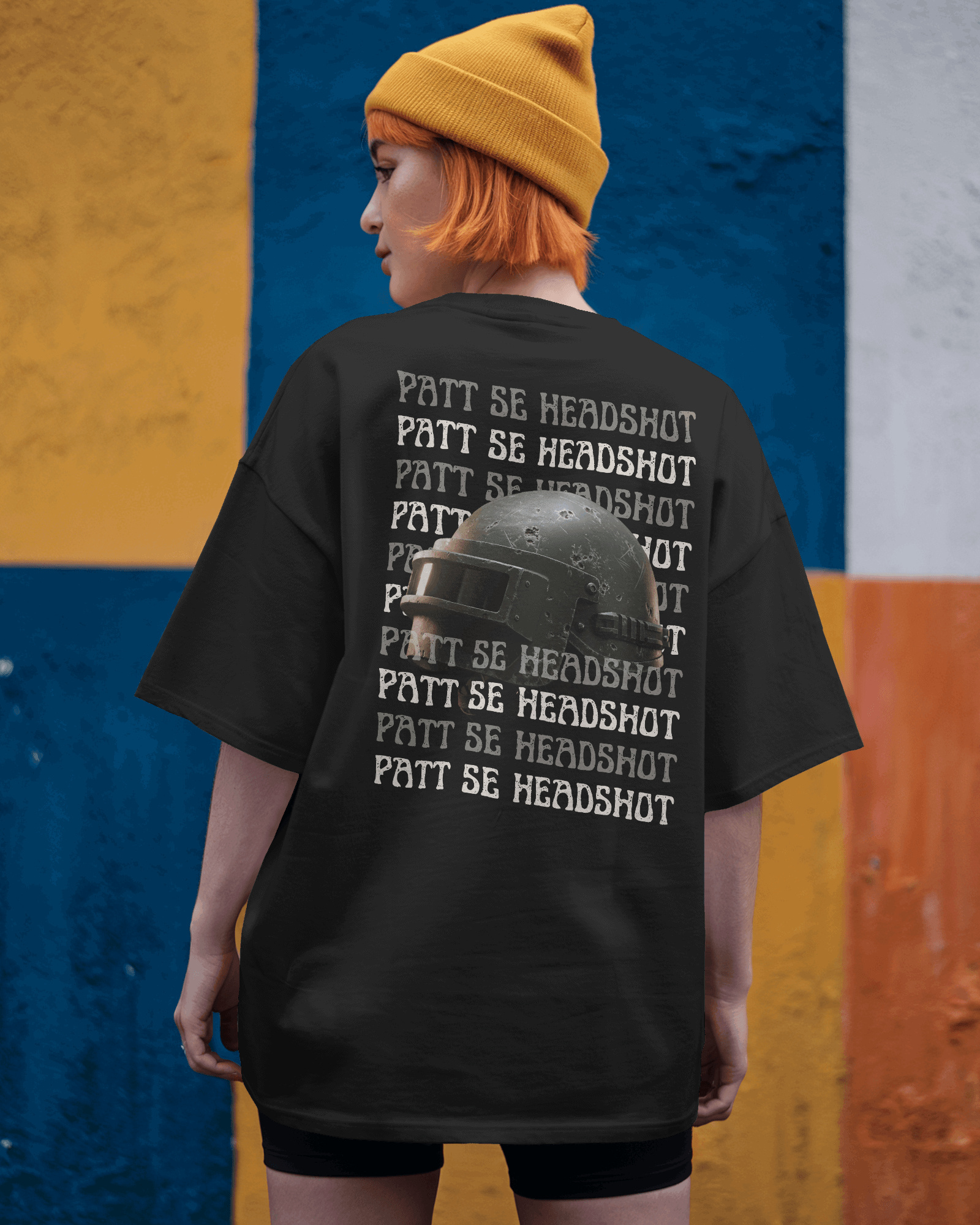 Patt Se Headshot Black Printed Oversized T-shirt