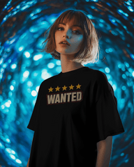 Black Wanted Graphic printed Oversized Tshirt