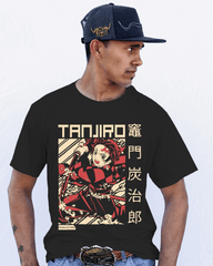 Tanjiro Kanji Panel Graphic T‑Shirt (Black)