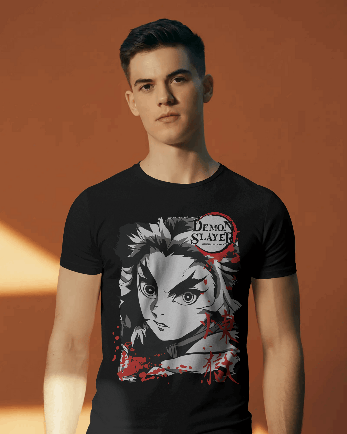 Rengoku Ember Gaze Portrait Graphic T‑Shirt (Black)