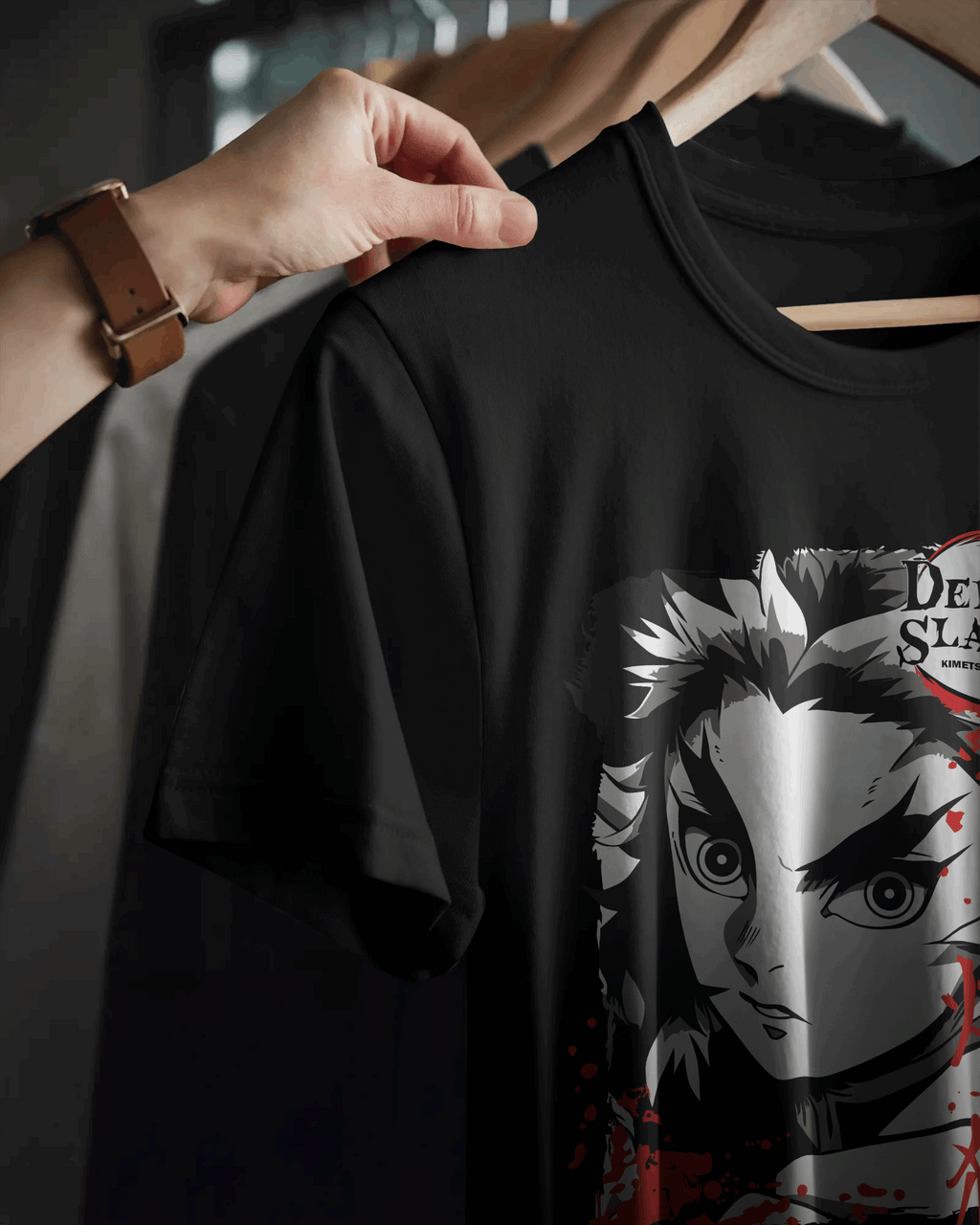 Rengoku Ember Gaze Portrait Graphic T‑Shirt (Black)