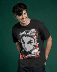 Rengoku Ember Gaze Portrait Graphic T‑Shirt (Black)