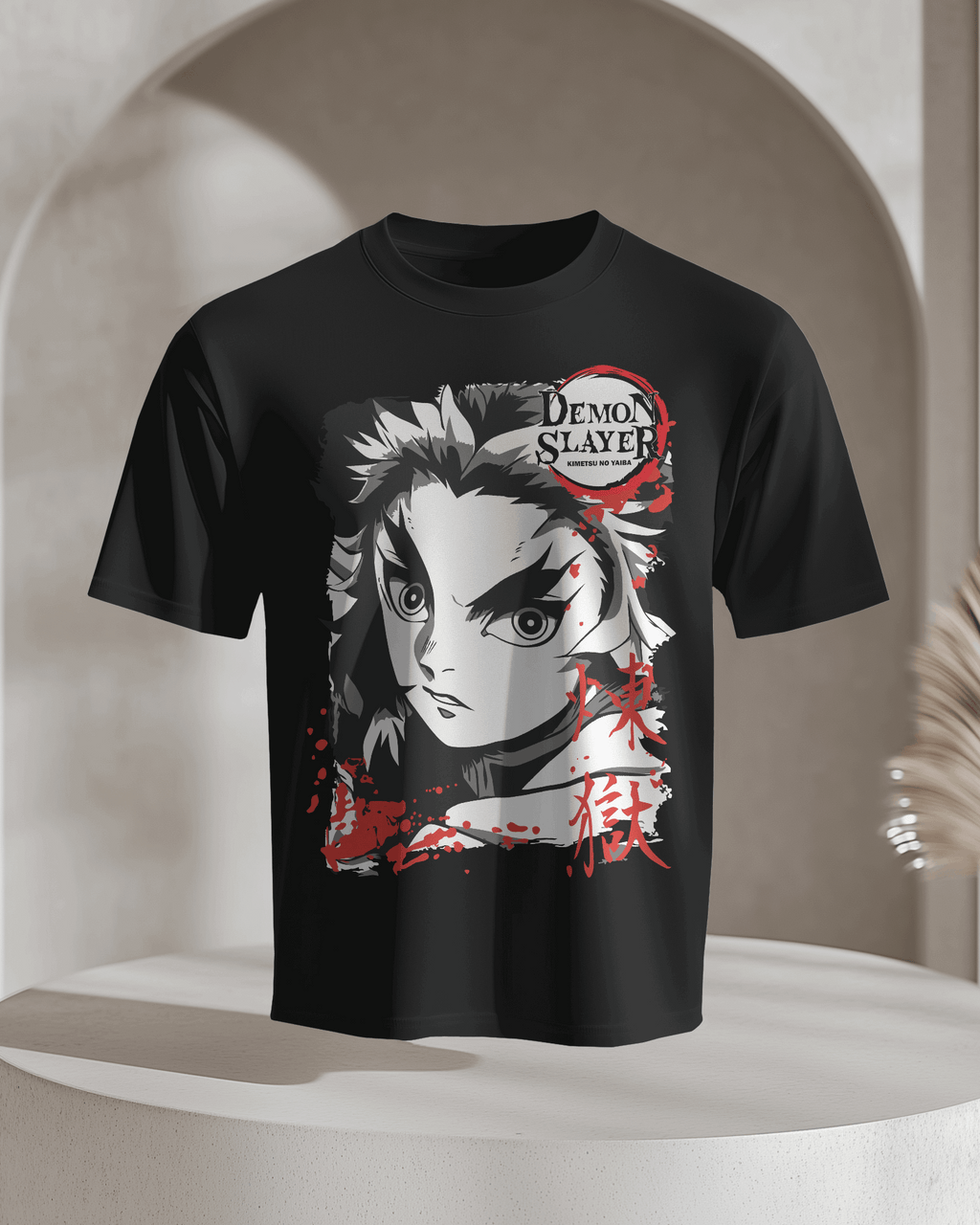 Rengoku Ember Gaze Portrait Graphic T‑Shirt (Black)
