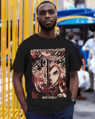 Rengoku Flame Hashira Split‑Blade Graphic T‑Shirt (Black)