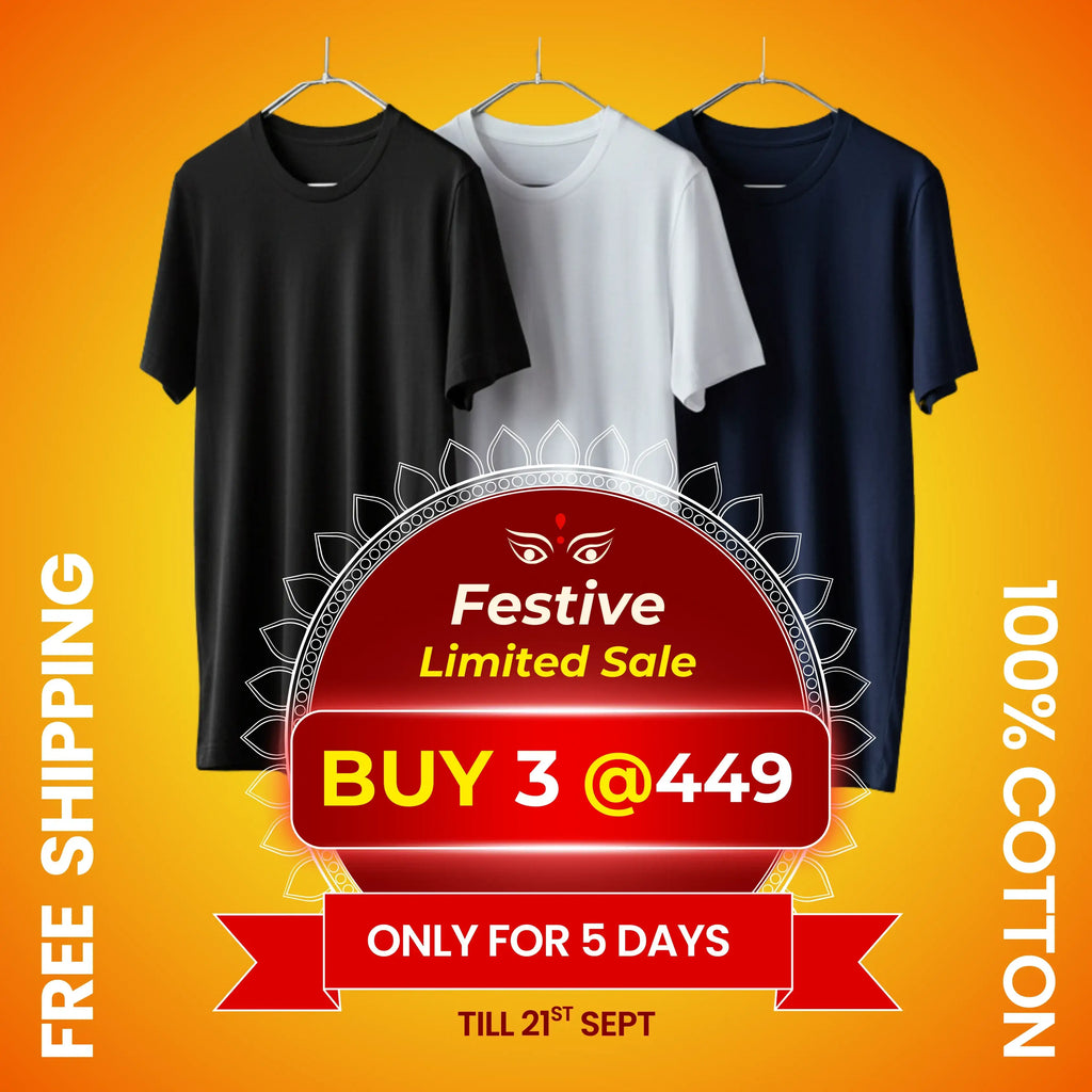 Premium Cotton Round Neck T-Shirt (Pack of 3) | 100% Cotton Round-Neck Tshirt | Plain Premium Tshirt | Festive Limited Sale