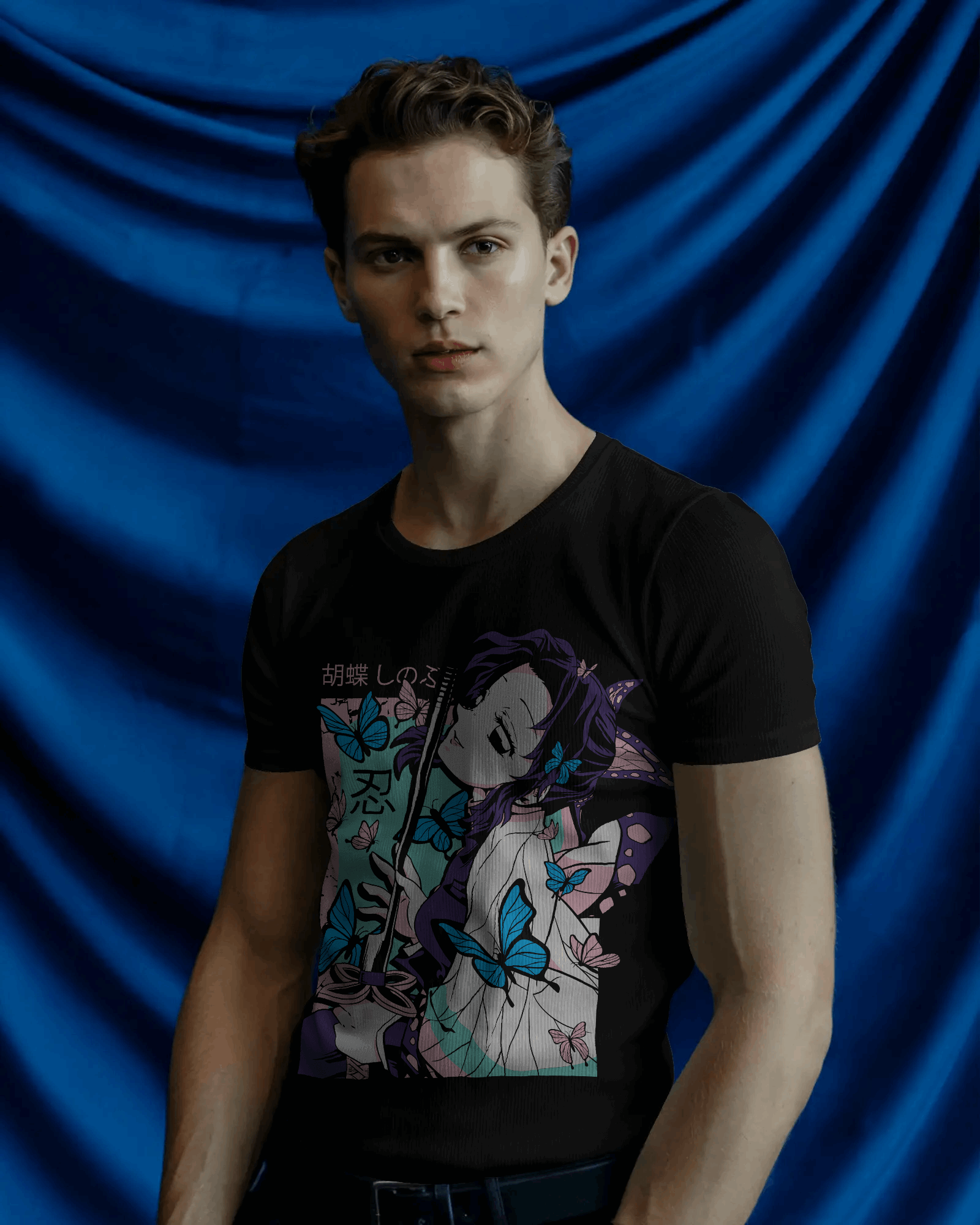 Shinobu Kocho Butterfly Bloom Graphic T‑Shirt (Black)