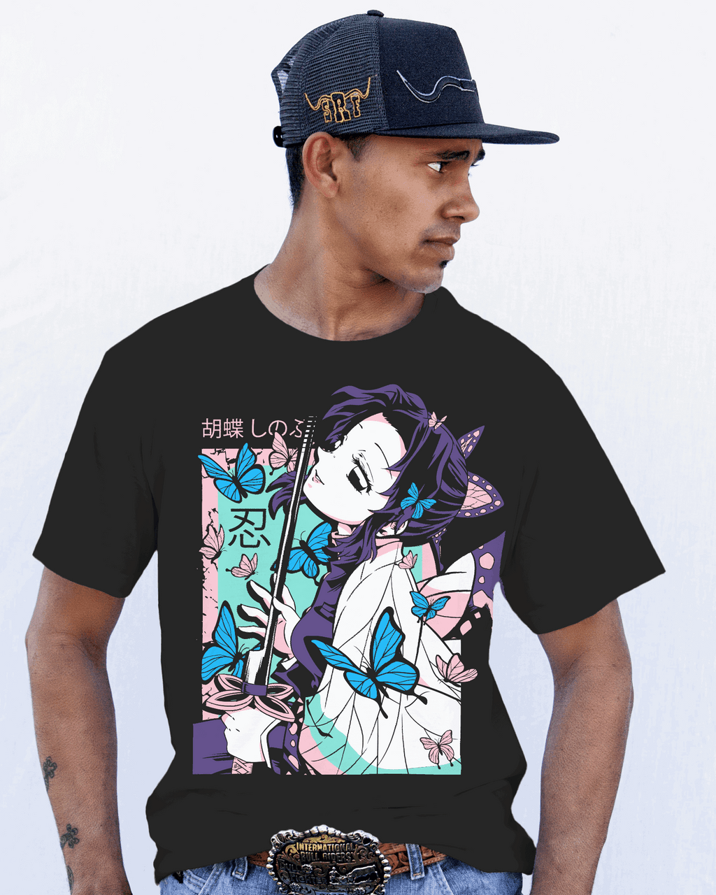 Shinobu Kocho Butterfly Bloom Graphic T‑Shirt (Black)