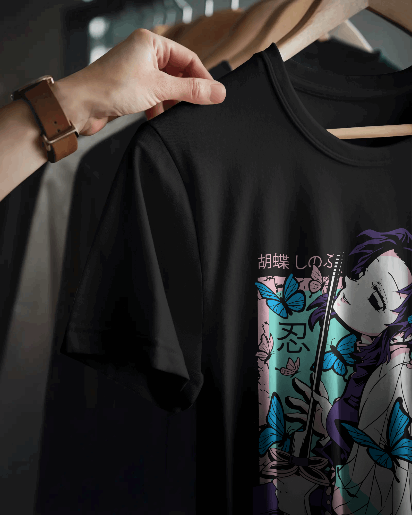 Shinobu Kocho Butterfly Bloom Graphic T‑Shirt (Black)