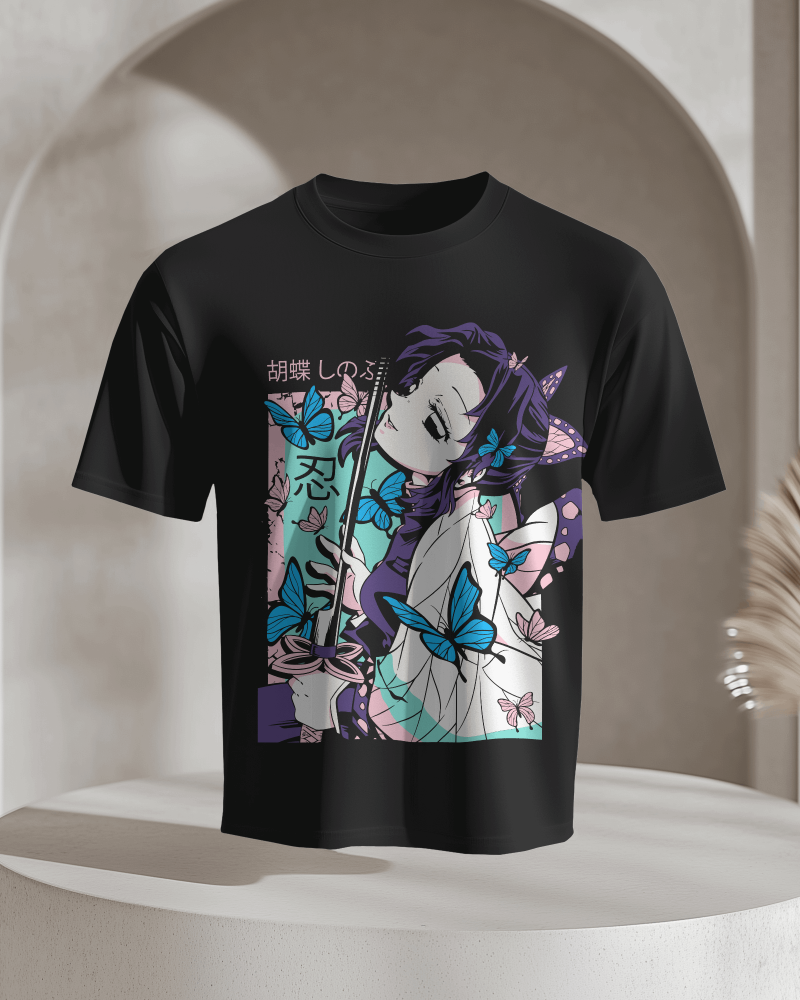 Shinobu Kocho Butterfly Bloom Graphic T‑Shirt (Black)