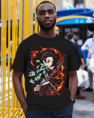 Tanjiro Hinokami Flame Ring Graphic T‑Shirt (Black)