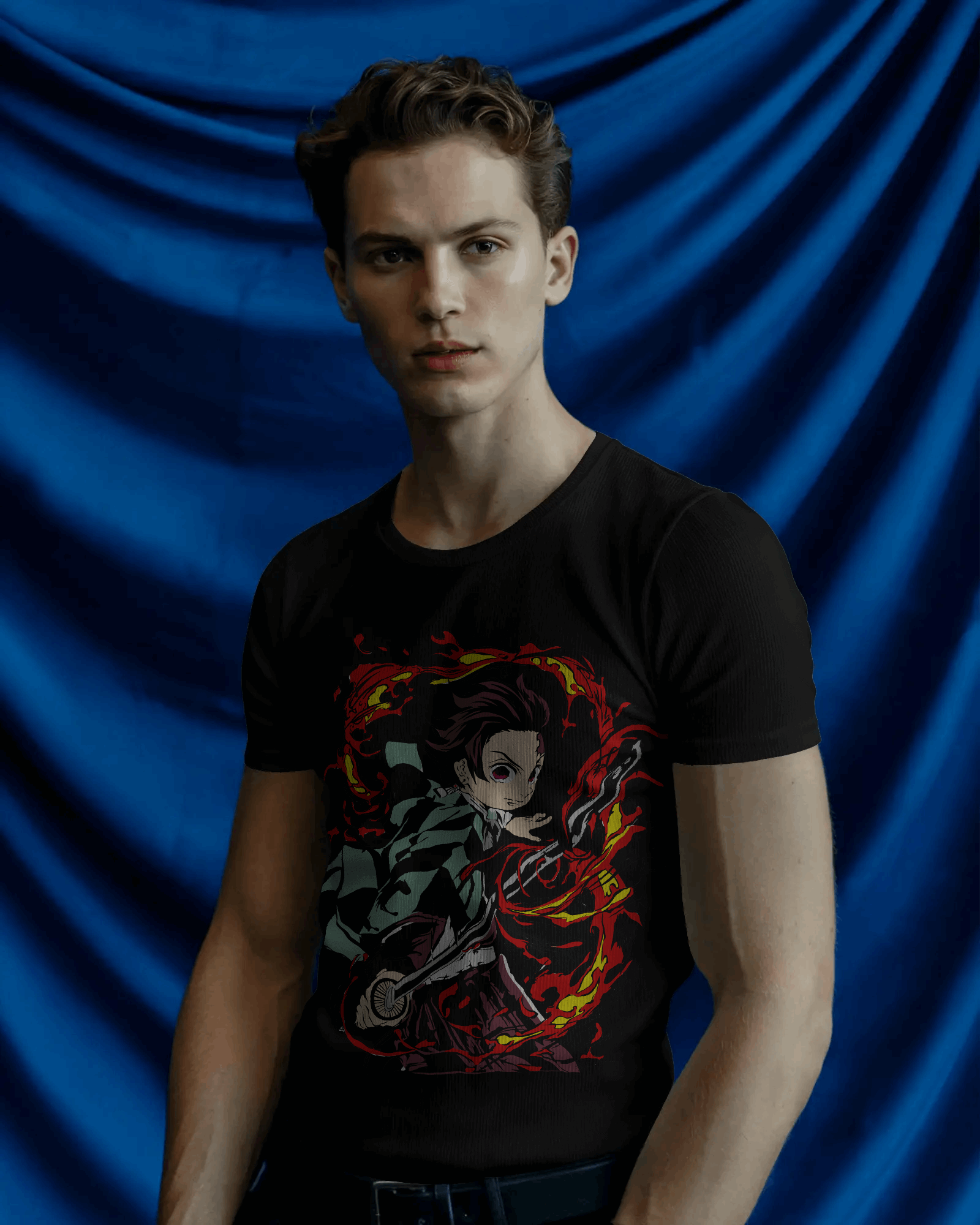 Tanjiro Hinokami Flame Ring Graphic T‑Shirt (Black)