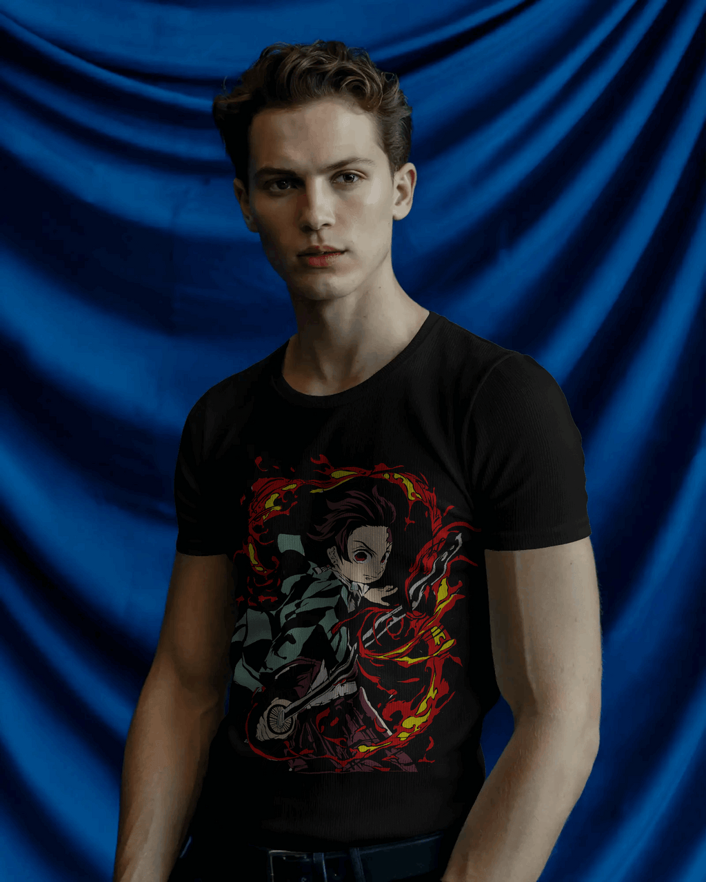 Tanjiro Hinokami Flame Ring Graphic T‑Shirt (Black)