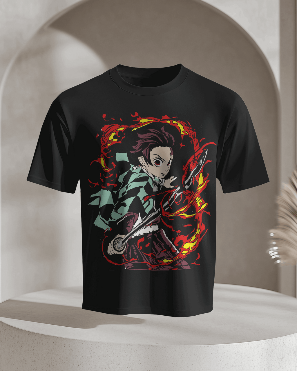 Tanjiro Hinokami Flame Ring Graphic T‑Shirt (Black)