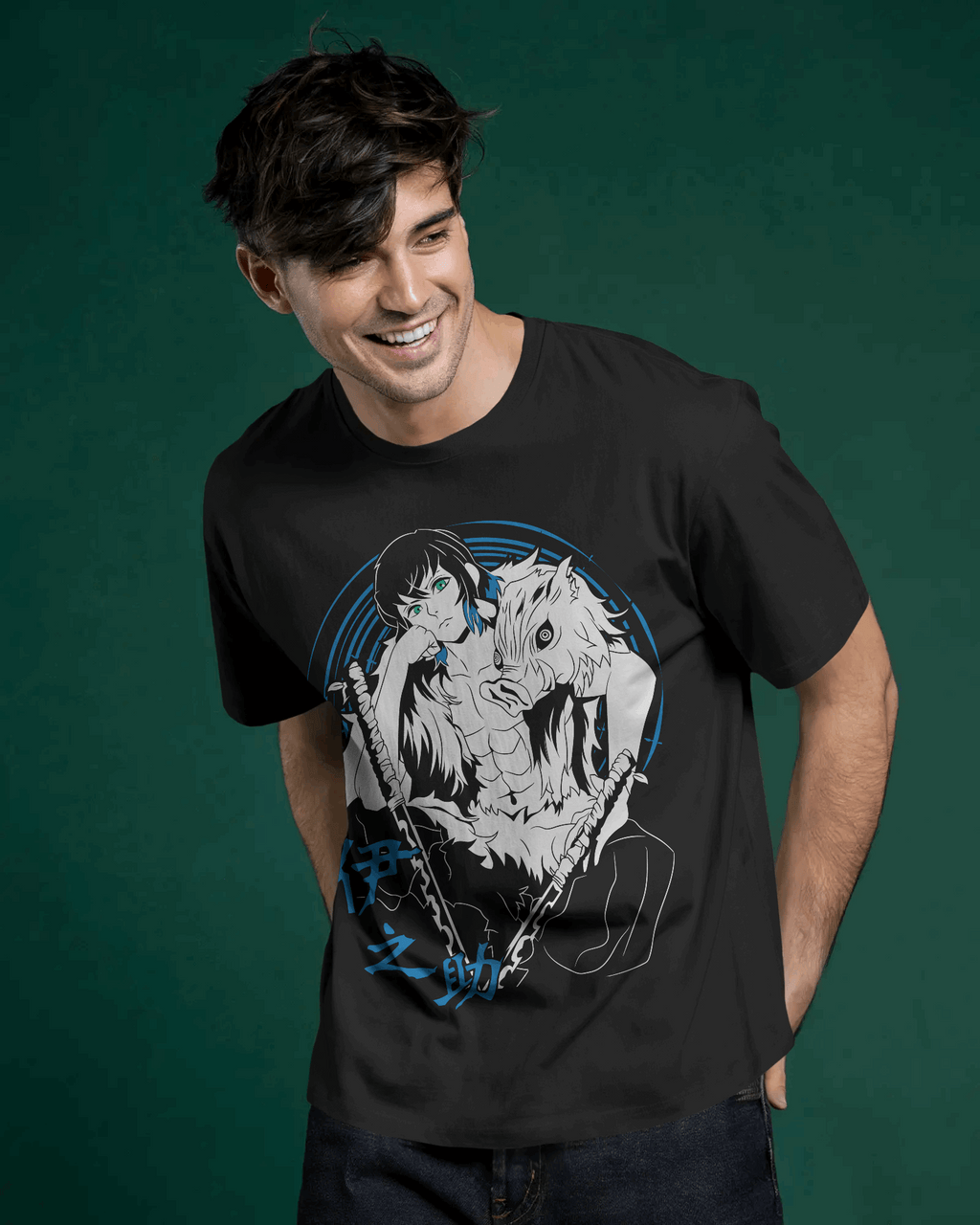 Inosuke Hashibira Boar Mask Duo Graphic T‑Shirt (Black)