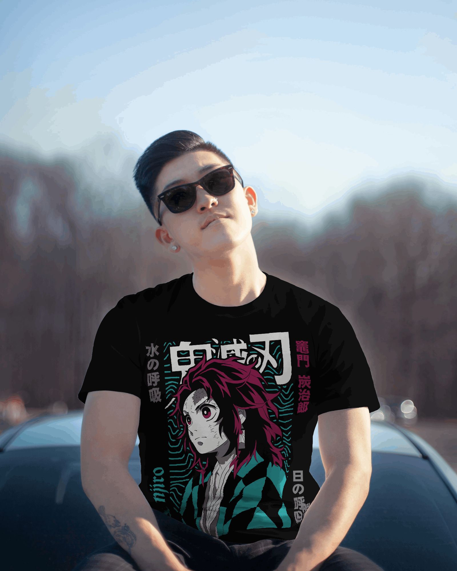 Demon Slayer Tanjiro Neon Graphic T-Shirt (Black)