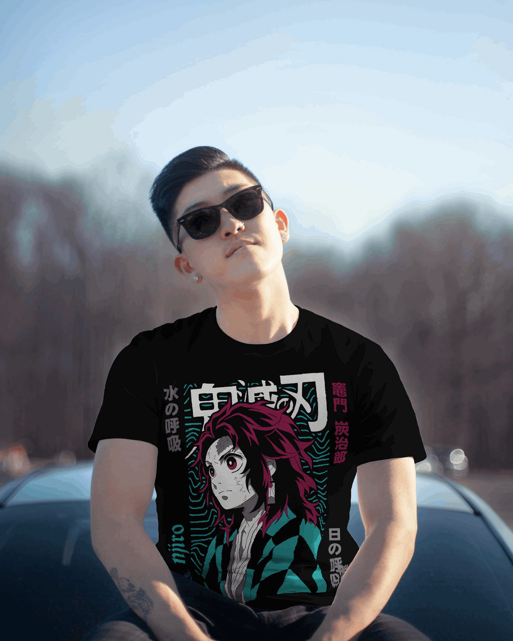 Demon Slayer Tanjiro Neon Graphic T-Shirt (Black)