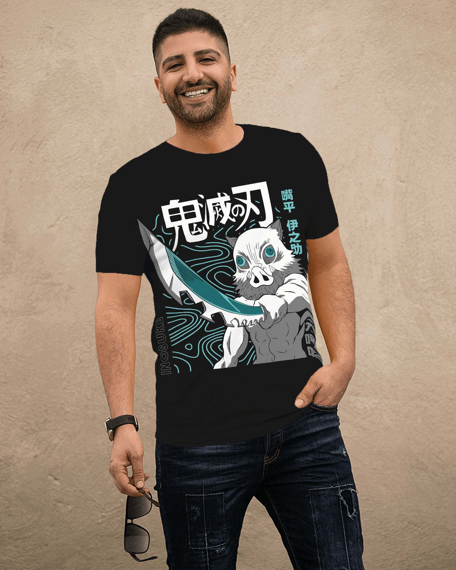 Demon Slayer Inosuke Beast Form Graphic T-Shirt (Black)