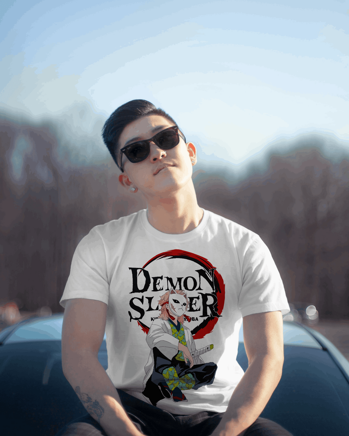 Demon Slayer Masked Swordsman Graphic T-Shirt (White)