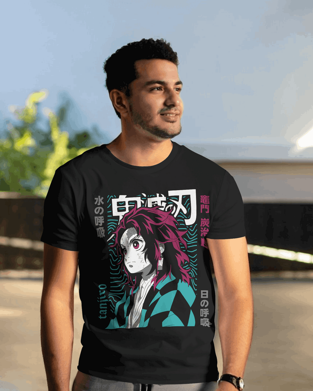 Demon Slayer Tanjiro Neon Graphic T-Shirt (Black)