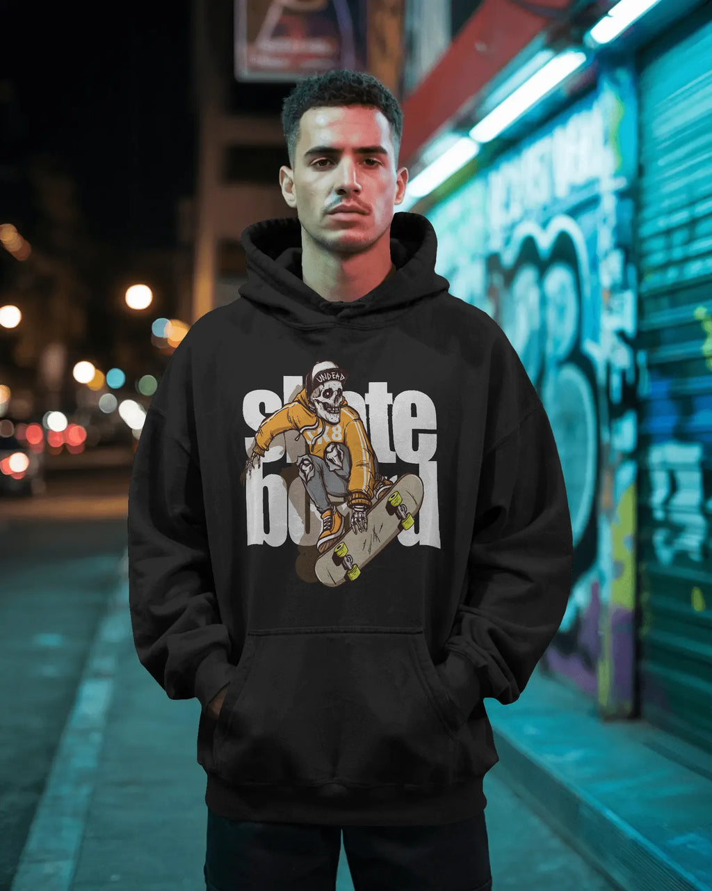 Mercury X “Skull Skateboard” 300 GSM Premium Fleece Hoodie – High-Impact Urban Streetwear Module