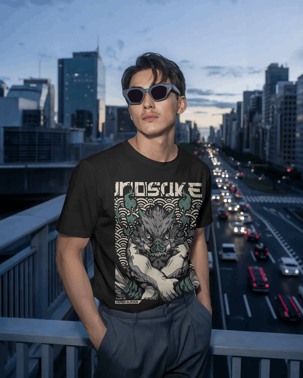 Demon Slayer Inosuke Wild Style Graphic T-Shirt (Black)