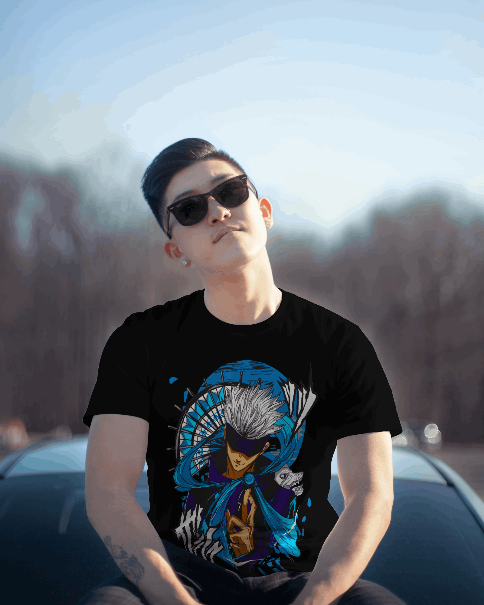 Jujutsu Kaisen Gojo Satoru Power Pose Graphic T-Shirt (Black)