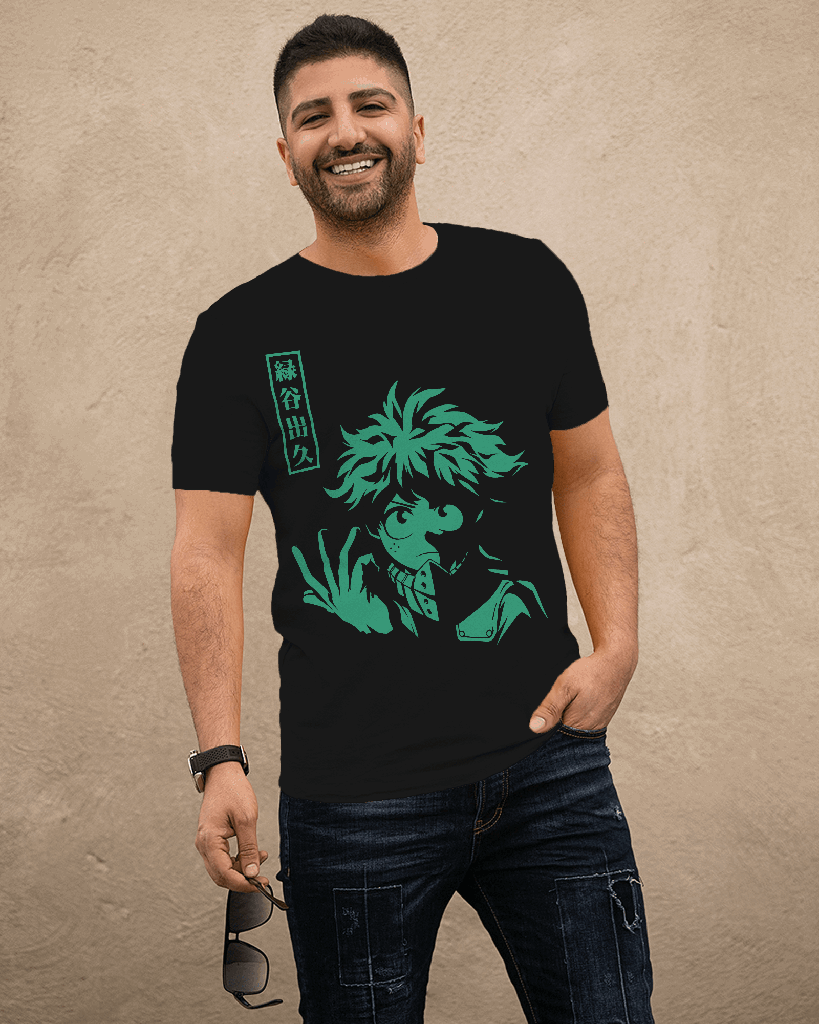 My Hero Academia Midoriya Green Glow Graphic T-Shirt (Black)