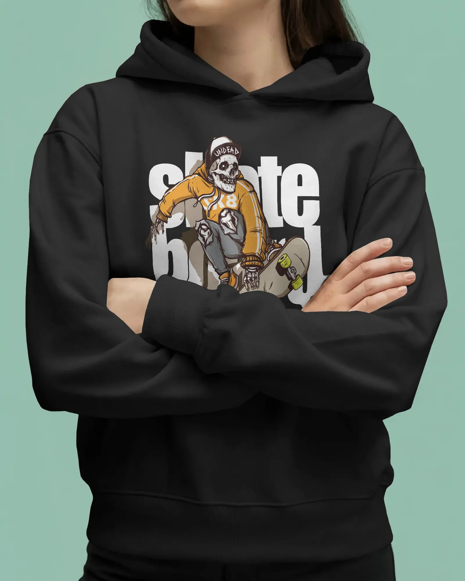 Mercury X “Skull Skateboard” 300 GSM Premium Fleece Hoodie – High-Impact Urban Streetwear Module