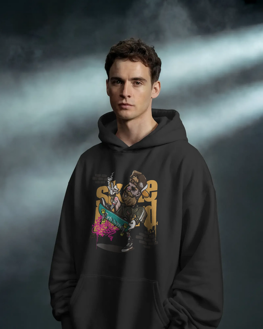 Mercury X “Skate Squad” 300 GSM Heavy Fleece Hoodie – Urban Graphic Statement Wear