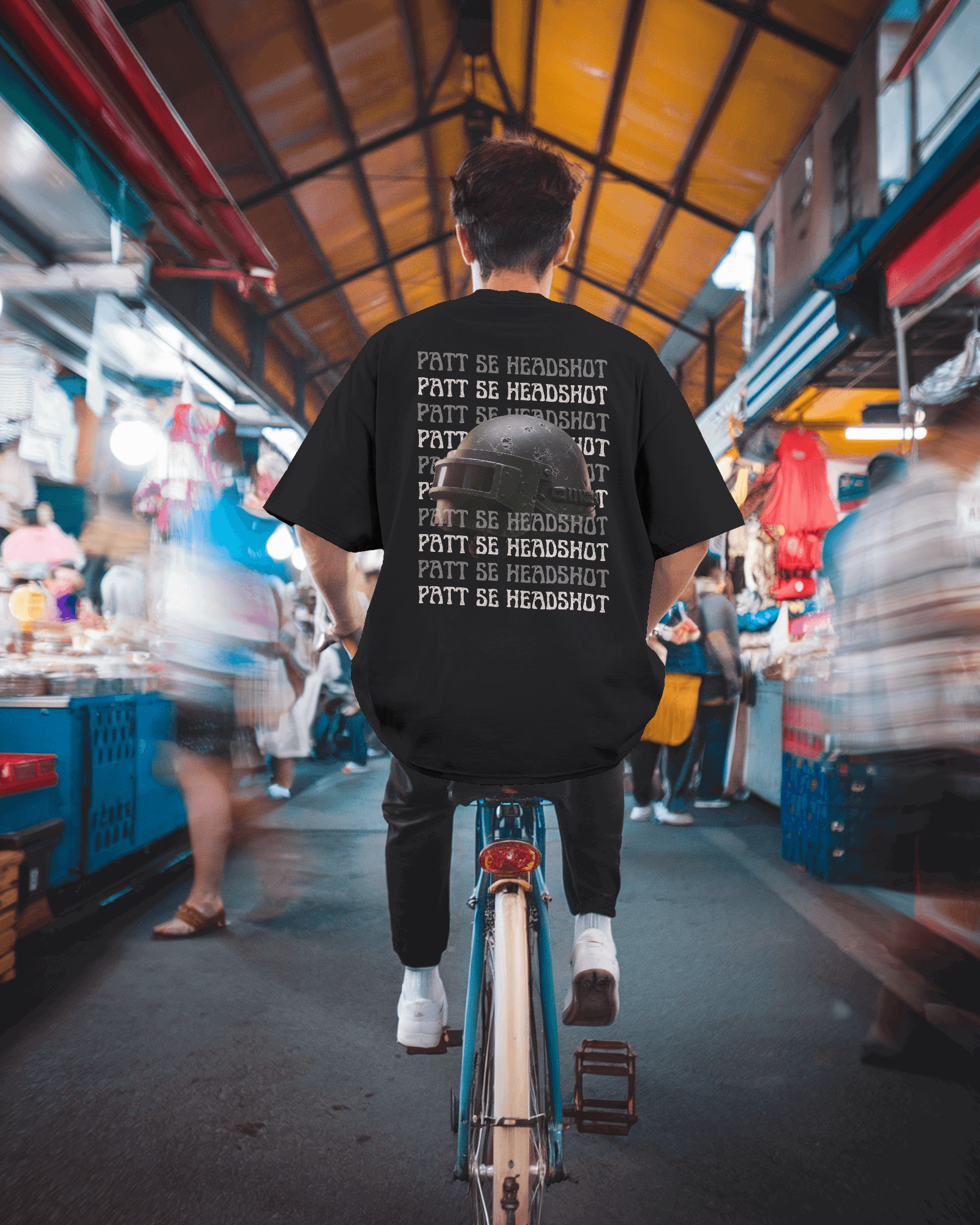 Patt Se Headshot Black Printed Oversized T-shirt