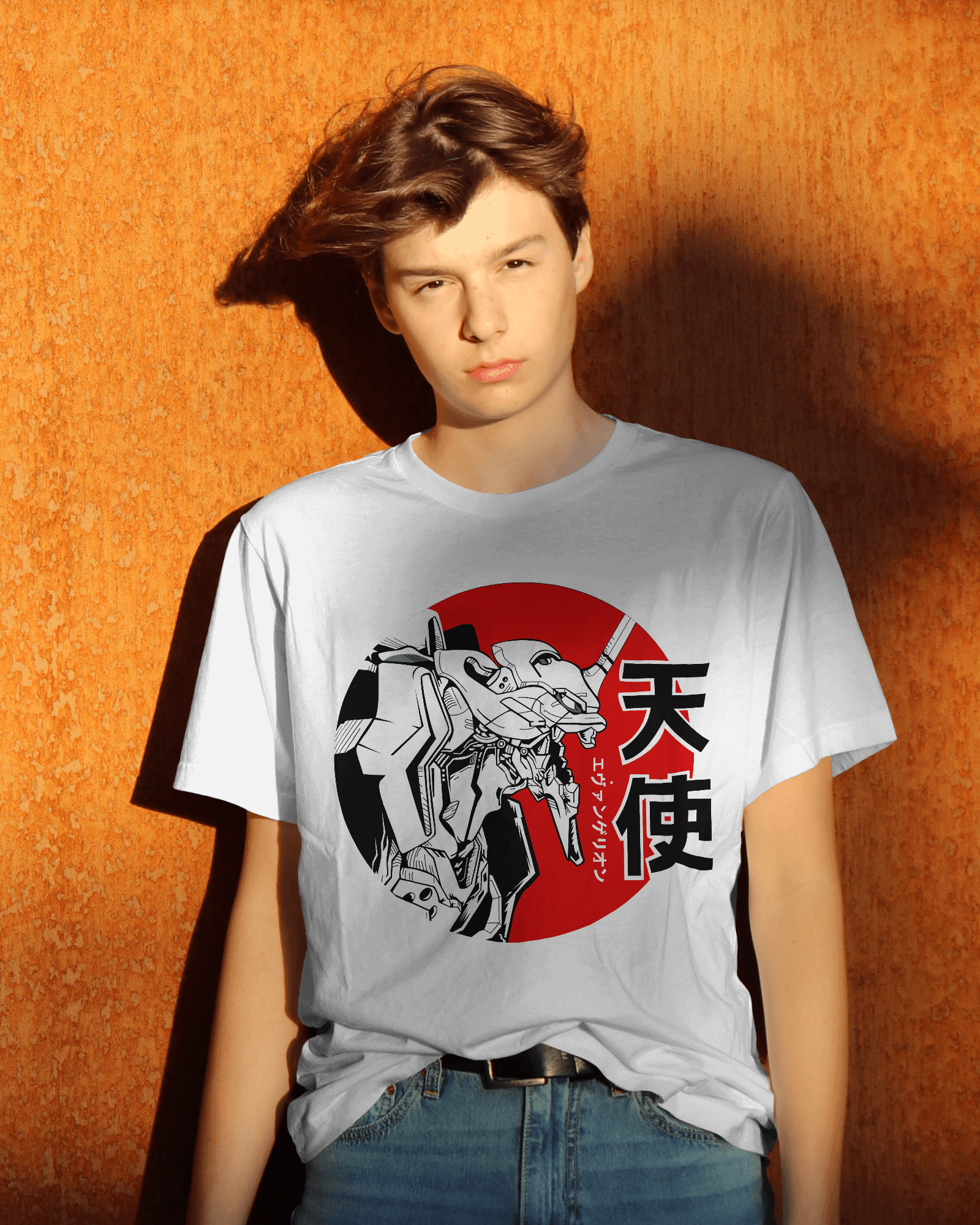 Neon Genesis Evangelion Mecha Red Sun Graphic T-Shirt – White